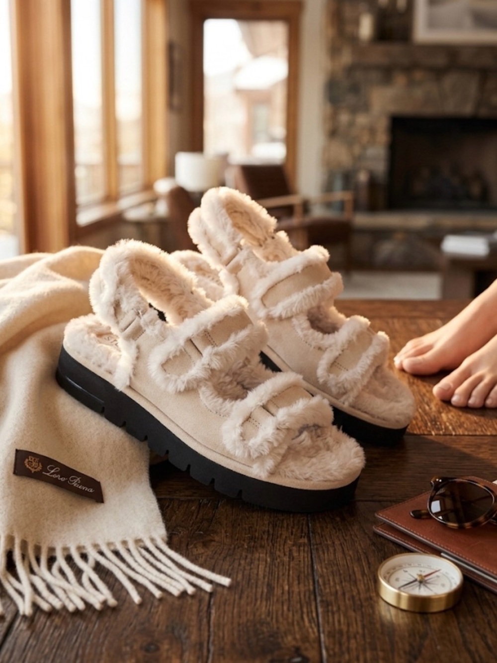 STUART WEITZMAN Zoe Lift Chill Faux Fur-Lined Suede Slingback Sandals 8 EUR 38.5